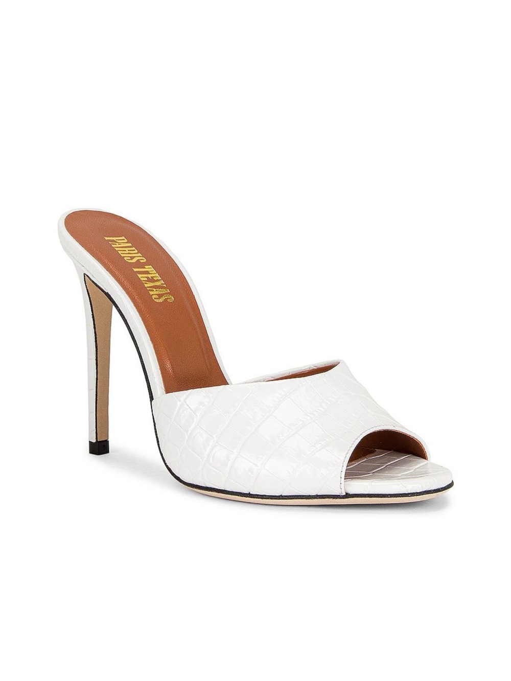 Paris Texas White Croc-Embossed Open-Toe Stiletto Mule